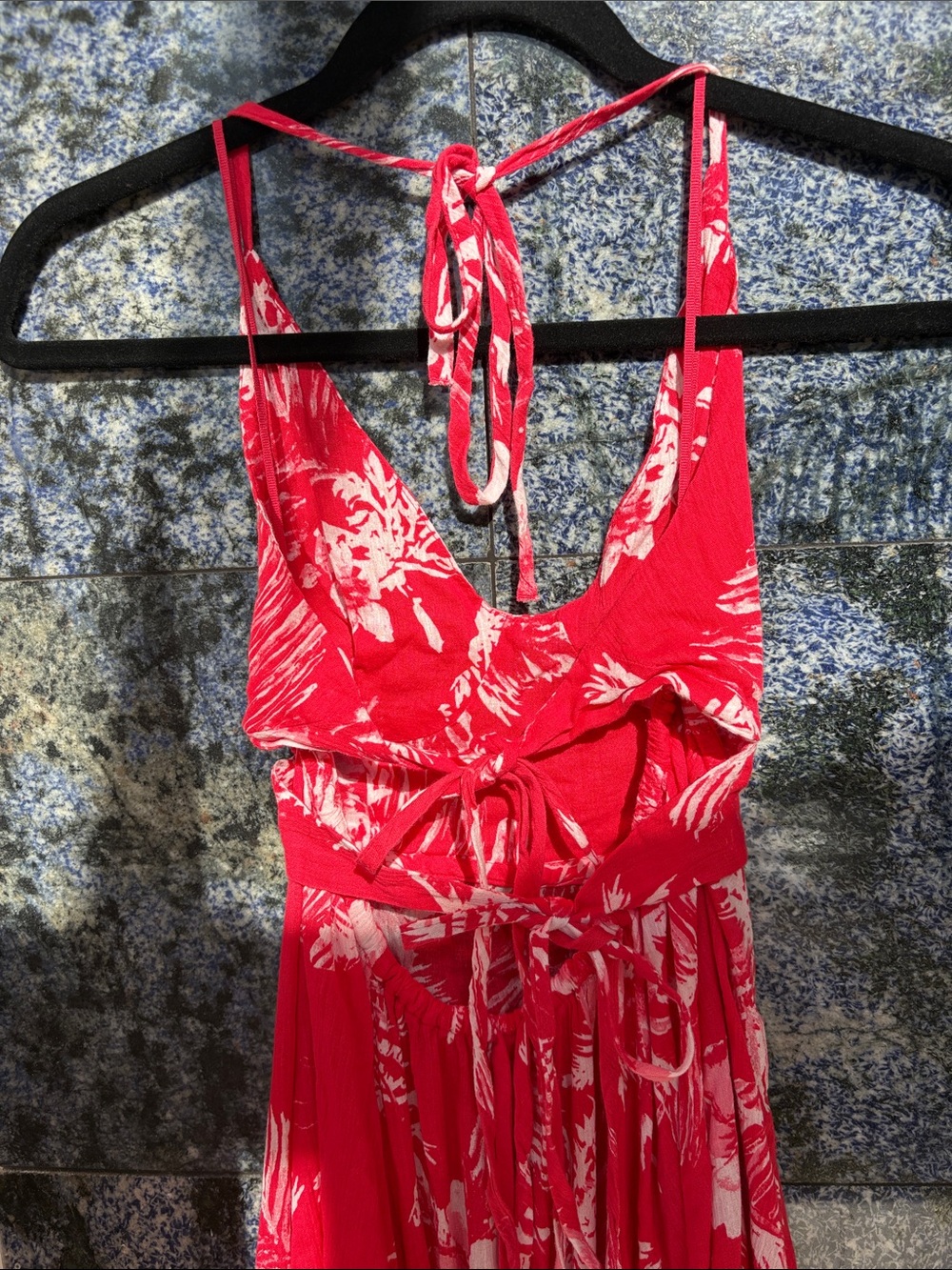 Free People xs  Coral Floral Halter Backless Maxi Dress - Picture 5 of 8